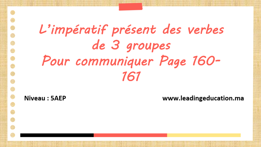 Conjugaison 5AEP: L’impératif présent des verbes de 3 groupesPour communiquer Page 160-161 ppt et pdf